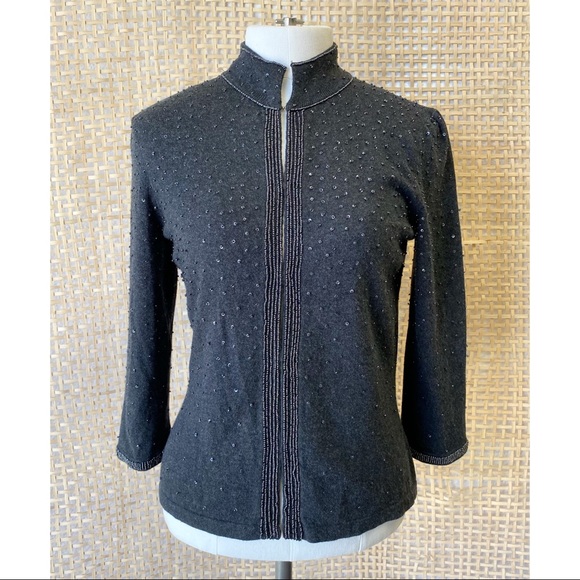 ALFANI Petite Charcoal Grey Beaded Cardigan. - Picture 3 of 8